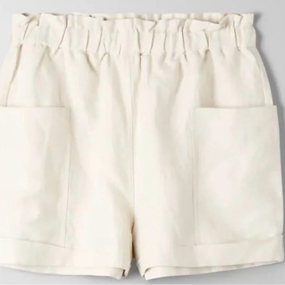Aritzia Wilfred High Elastic Waist Harulia White Linen Cargo Shorts S